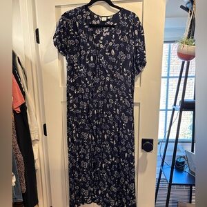 Gap Navy Floral Wrap Dress with Delicate Print